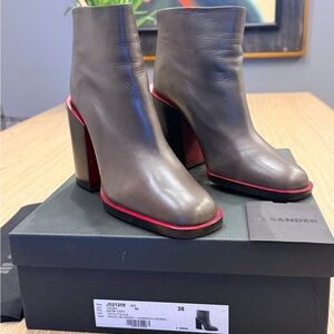 Jil Sander Gray and Red Heeled Boots